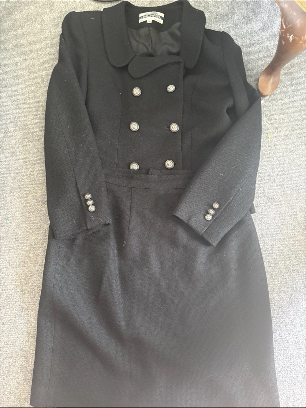 Elegant Black Double-Breasted Skirt Set vintage